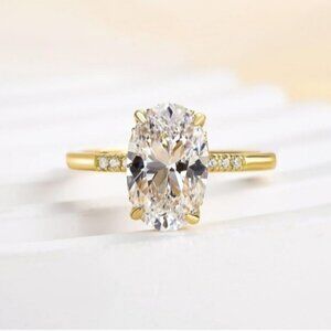 18K Yellow Gold Womens Oval Cut Ring 3.5ct Solitaire S925 Engagement Band